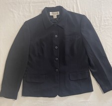 Jones New York Essentials Blazer Jacket Size 14 Navy Blue Lined Long Sleeve