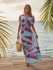 Women's Hawaiian Smocked Maxi Dress Cocktail Party Evening Summer Beach Sundress