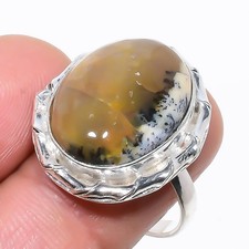 Natural Dendrite Opal Gemstone 925 Sterling Silver Ring Size 8 L084