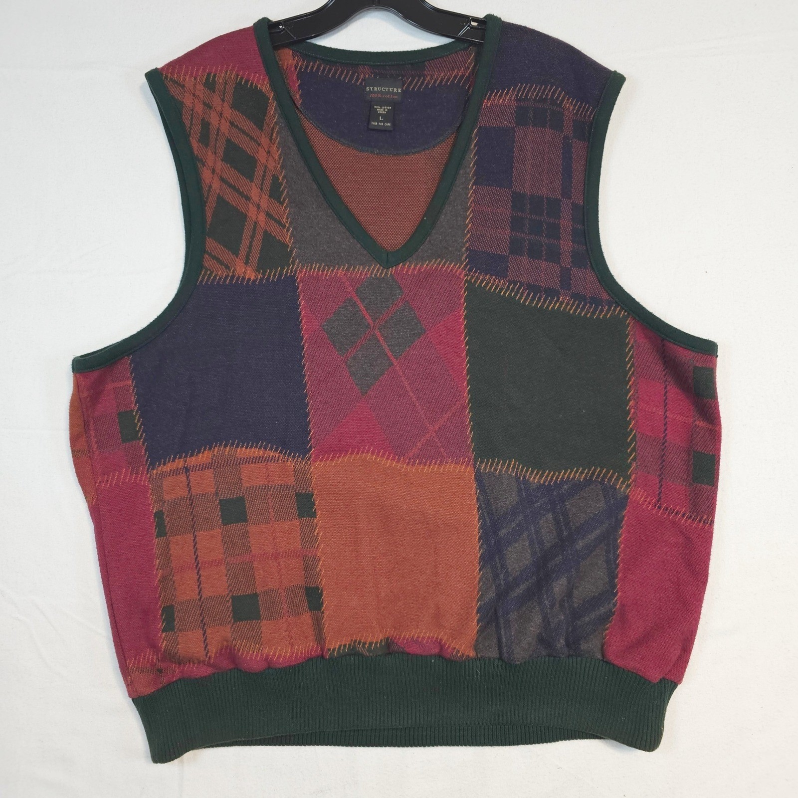 Y2K Vintage Structure Men Patchwork Plaid Argyle … - image 1