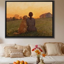 Golden Retriever Dog Oil Painting Landscape Canvas Print Rustic Wall Art Decor
