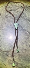 Turquoise Bolo Tie Arrow Polished Stone Silver End Caps Adjustable VTG