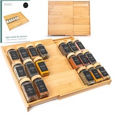 Bamboo Spice Drawer Organizer - Expandable 4 Tier Spice Rack Need 3" Deep Dr...