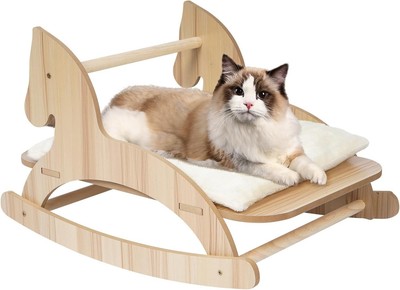 petour Horse Shape Rocking Chair Cat Bed Swing Wood