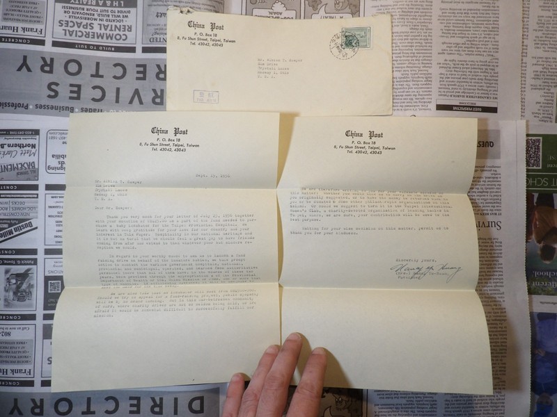 1956 China Post Letter signed Nancy Yu-Huang - Taiwan