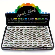 100 Colour Changing Mood Rings with Box Temperature Changeable Colour Rings