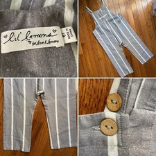 L  il Lemons For Love  Lemons  85 Kids Gray Stripe Linen Jumpsuit 6T NWOT