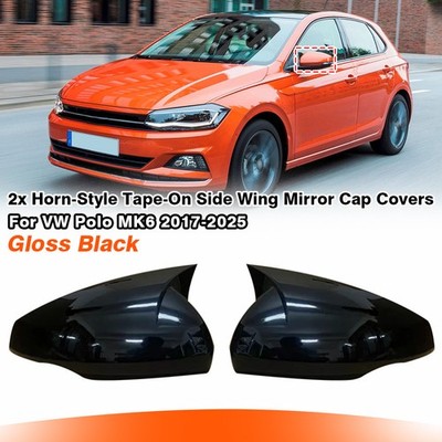 2X Glanz Schwarz Spiegelkappen Außenspiegel Gehäuse Für VW Polo MK6 2017-2025