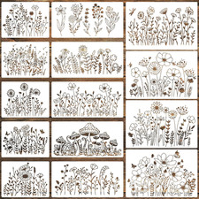 14 Pcs Wildflower Stencils for Painting Reusable Flower Stencils Spring Floral