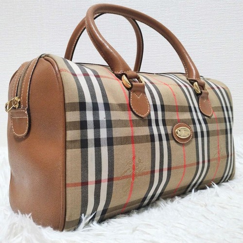 BURBERRY Leather Canvas Mini Boston Bag Brown from Japan