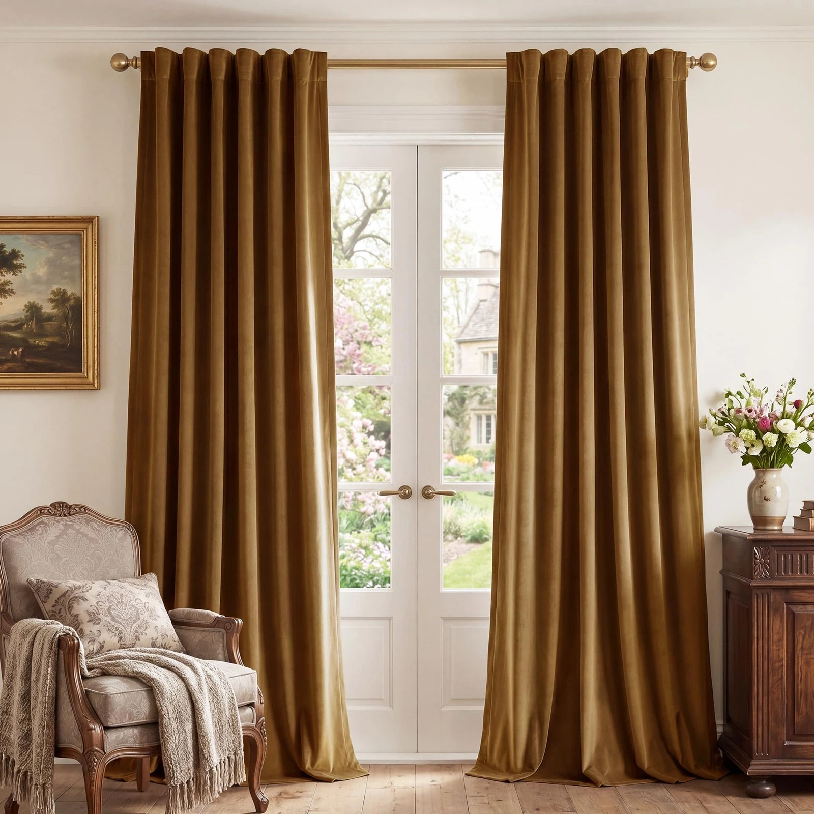 StangH Gold Brown Velvet Curtains 96 inches Long for Living Room, Luxury Back...