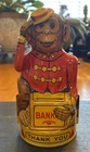 Vintage J. Chein Monkey Tipping Hat Mechanical Piggy Bank Tin Litho Toy c1940s