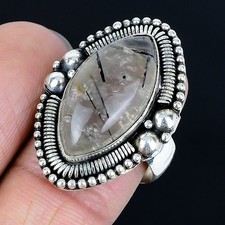 Nice Black Rutile Gemstone Handmade 925 Sterling Silver Jewelry Ring Size 8