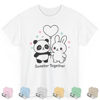 Sweeter Together Panda and Bunny Kawaii Valentine's Tee | Cute Friends S-5XL