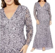 Mac Duggal 93865 Womens Size 14 14W Purple Sequin Long Sleeve Gown Maxi Dress