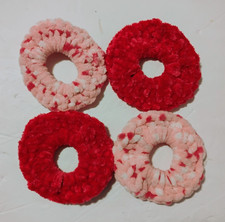 4 Handmade Crocheted Scrunchies Chenille Pink and Pink Variegated