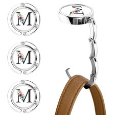 3Pcs Personalized Initial Foldable Purse Hook for Table Crushed Flower Letters