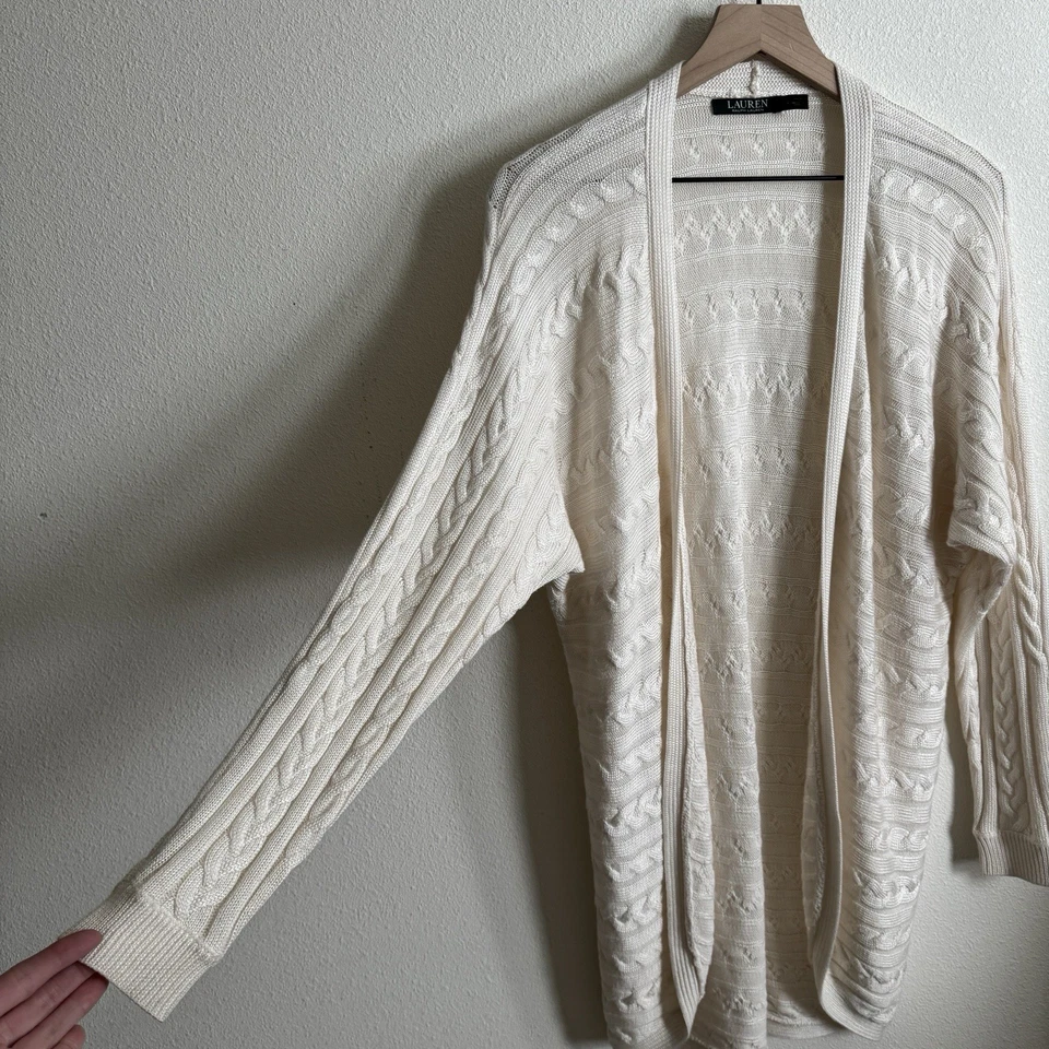 Cardigã Lauren Ralph Lauren Suéter Feminino Grande* Marfim Malha Aberta Clássico - Imagem 4 de 4