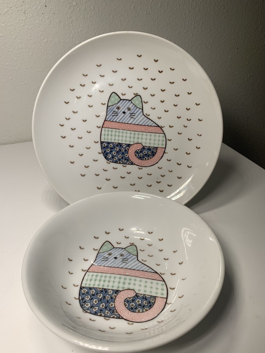 Chubby Funny Cat Soup Bowl and Plate Kids Dinner Set Porcelain