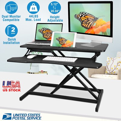 Height Adjustable Standing Desk Sit Stand Dual Monitor Workstation Rise Tabletop