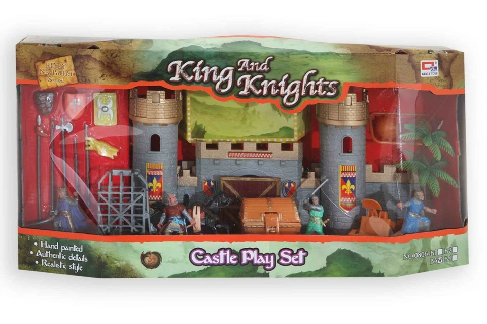 JONOTOYS Spielset Mittelalter 9-teilig Ritterburg Burg verteidigen Ritter Pferd Brücke