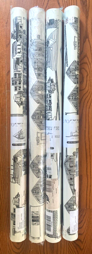 Anthropologie Wallpaper 2 Roll NOTTENE Cream Black TOWNS Drawn Buildings 2 Avail - Picture 7 of 7