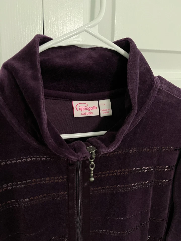 NWT VTG Cappagallo Purple Sequins Jacket Womens Size Large Coat Soft Zip Up - Image 4 of 4