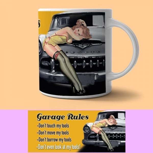 The Original Metal Sign Co Retro Art Mug Garage Rules Pin-Up
