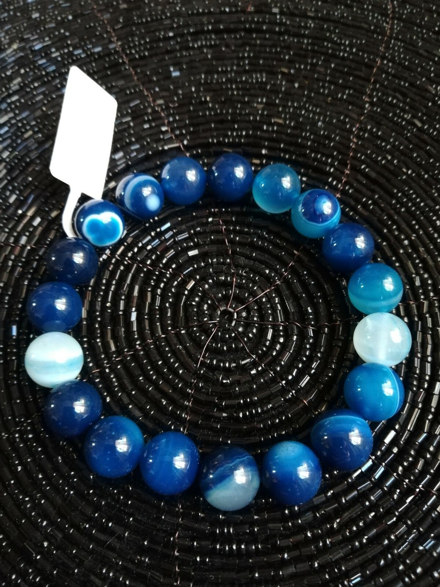 Bracelet Perles Agate Bleue 10mm - Véritable - Lithothérapie - Neuf Avec étiquettes