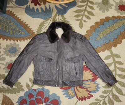 Vtg Leather Bomber Flight Jacket Shearling Fur Collar American