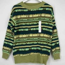 Wild Fable Women  s Long Sleeve Stripped Crewneck Textured Sweater XS Green NWT