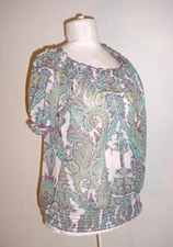 Twenty One Semi Sheer Peasant Blouse Top Size Medium Short Sleeve Paisley