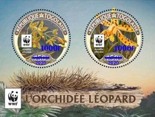 WWF LEOPARD ORCHID Flowers BLUE FOIL OVERPRINT MNH 2v-Stamp Sheet #4 (2020 Togo)