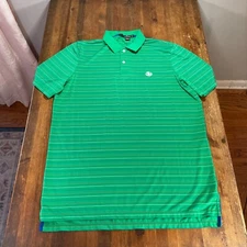 RLX Ralph Lauren Polo Shirt Mens Large Green Striped Performance Golf Casual