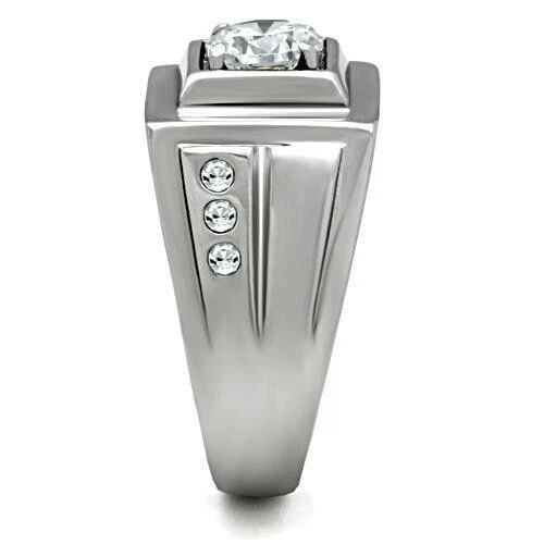 Anillo de compromiso solitario de diamantes simulados redondos de 1,25 quilates de acero inoxidable para hombre Foto 4 de 4