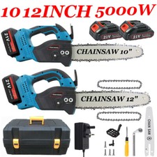 10"-12'' Cordless Electric Chainsaw with Oiled Wood Cutting Saw 2 Batteries UK