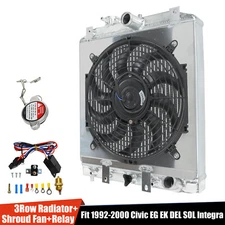 3 ROW ALUMINUM RADIATOR+SHROUD FAN+RELAY For 1992-2000 HONDA CIVIC EK EG INTEGRA