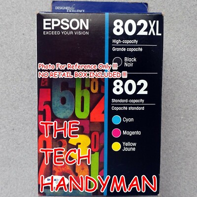 4-PACK EPSON GENUINE 802XL BLACK & 802 COLOR INK (NO RETAIL BOX) WF-4740