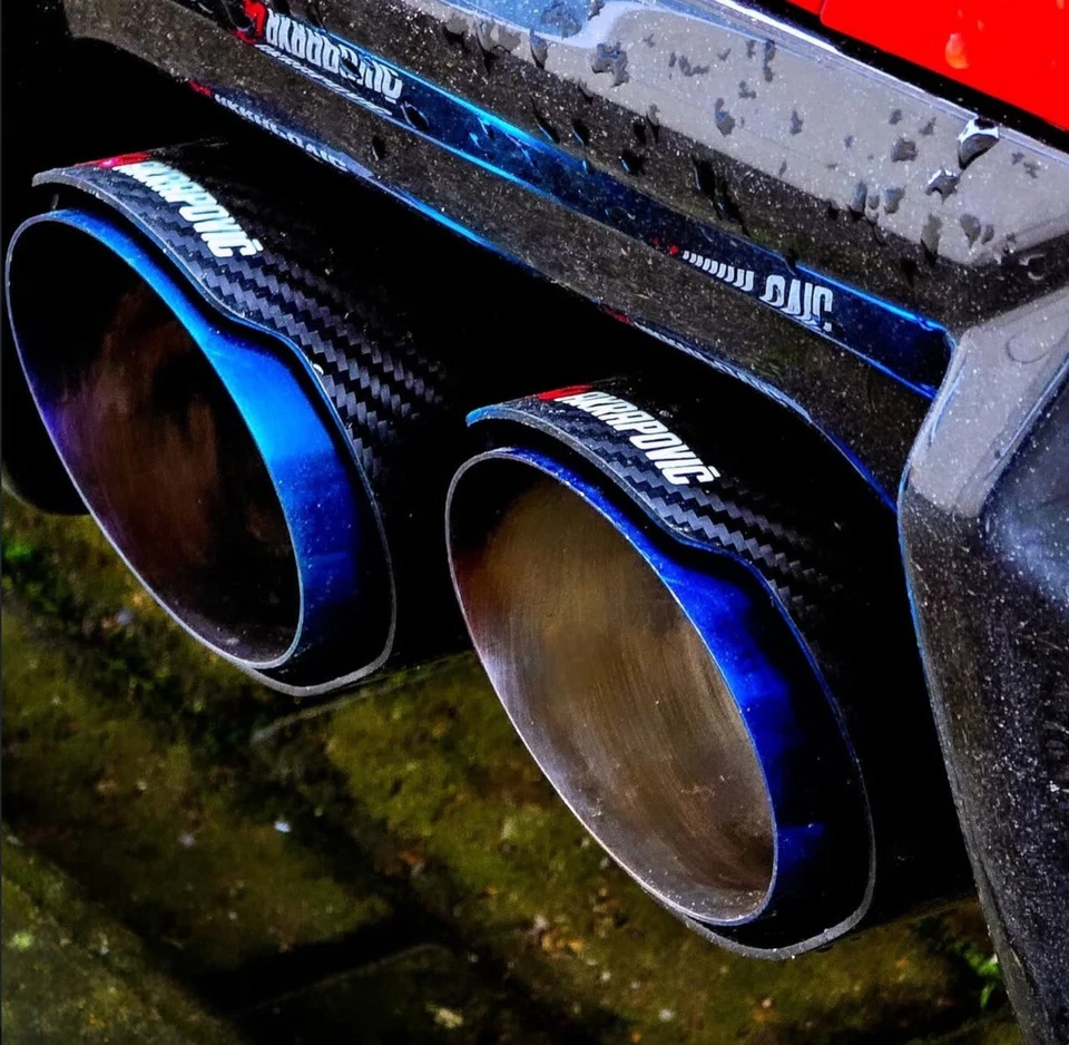 BLUE & BLACK CARBON FIBRE AKRAPOVIC EXHAUST TIPS 4” AUDI S3 8V 2013-2020 - Image 2 of 4