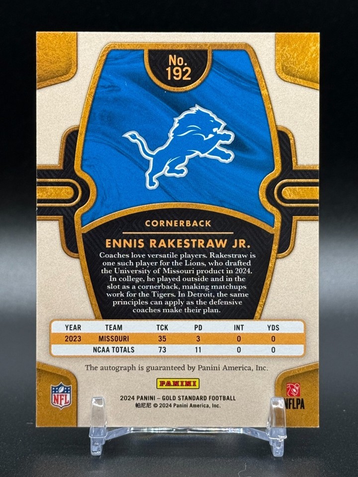 2024 PANINI GOLD STANDARD 192 ENNIS RAKESTRAW JR. ROOKIE AUTO /299 LIONS RC eBay