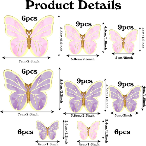 60Pcs Butterfly Cake Toppers,3D Butterfly Cupcake Topper Pick for Birthday Baby - Picture 3 of 12