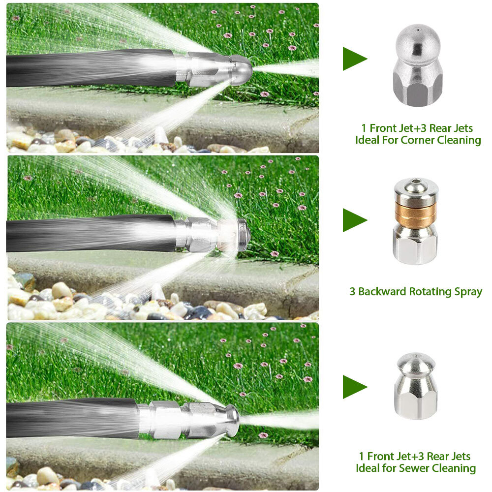 30M 5800PSI Pressure Washer Hose Jet Pipe 1/4 Quick Connect Sewer Drain