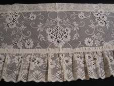 1 of 7 Lace Valance Ruffled edge Scalloped Roses Sheer Ivory 42" x 21" lg