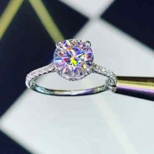 Round Cut 3.20 Ct Lab-Created White Diamond Engagement Ring 925 Sterling Silver