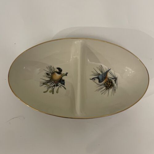 LENOX WINTERGRÜSSE 2 ABSCHNITTE BONBONIERE NUSSSCHALE Schale Vögel 11x 6,5"