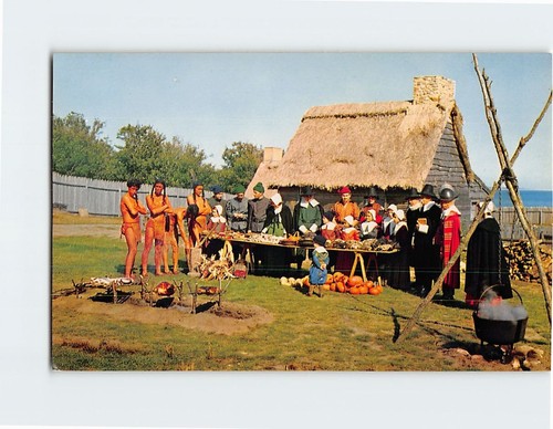 Postcard The Pilgrims Indian Friends Thanksgiving Celebration Plimoth ...