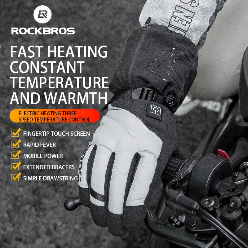 ROCKBROS Winter Heated Motorcycle Gloves Rechargeable Heated Gloves Touchscreen - Image 3 of 4