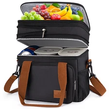 17L Insulated Lunch Bag, Expandable & Leakproof, Black.