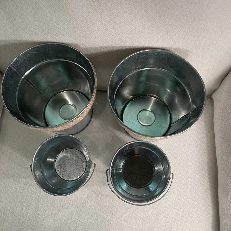 2 jarrón de hojalata/corte de cuerda para jardinera y 2 mini cubos de hojalata Foto 3 de 4