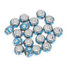 20Pcs Enamel Evil Eye Beads 10x7mm Loose Large Hole Charm Silver/Light Blue